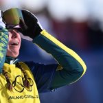 Australia's Josie Baff celebrates winning the snowboard women's cross final during the Milano Cortina 2026 Winter Olympic Games at Livigno Snow Park, in Livigno (Valtellina), on February 13, 2026.
