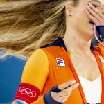 ILAN - Jutta Leerdam, after her golden race, wins gold in the 1000 meters of long track speed skating at the Milano Speed Skating Stadium at the Milan Winter Olympics. ROBIN UTRECHT/ ANP netherlands out - belgium out
