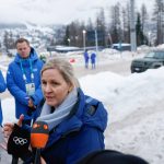 President of the International Olympic Committee (IOC) Kirsty Coventry speaks to the press after Ukraine's Vladyslav Heraskevych was disqualified from the Milano Cortina 2026 Winter Olympic Games in Cortina d'Ampezzo on February 12, 2026. Ukrainian skeleton racer Vladyslav Heraskevych was disqualified from the Winter Olympics on February 12, 2026 after refusing to back down over his banned helmet, which depicts victims of his country's war with Russia. In a statement, the International Olympic Committee said Heraskevych is "not allowed to participate at Milano-Cortina 2026 after refusing to adhere to the IOC athlete expression guidelines". Odd ANDERSEN / AFP