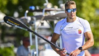 Kopasz Bálint a kajak-kenu világbajnokság férfi kajak egyes 1000 méteres számának középfutama után Milánóban 2025. augusztus 22-én.