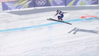 A pillanat, amikor Lindsey Vonn elveszítette az egyensúlyát a téli olimpián.