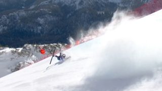 Lindsey Vonn esés közben a téli olimpián.