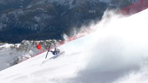 Lindsey Vonn esés közben a téli olimpián.