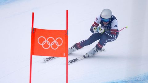 Lindsey Vonn a téli olimpia lesiklóverenyének edzésén.