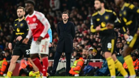 Michael Carrick, a Manchester United vezetőedzője az Arsenal elleni bajnokin.