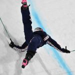 USA's Nick Goepper falls while competing in the freestyle skiing men's freeski halfpipe final run 3 during the Milano Cortina 2026 Winter Olympic Games at Livigno Snow Park, in Livigno (Valtellina), on February 20, 2026.