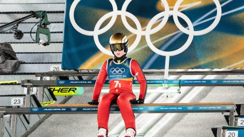 Pola Beltowska during Milano Cortina 2026 Winter Olympics ski jumping mixed team competition in Predazzo on February 10, 2026 (Photo by Foto Olimpik/NurPhoto)