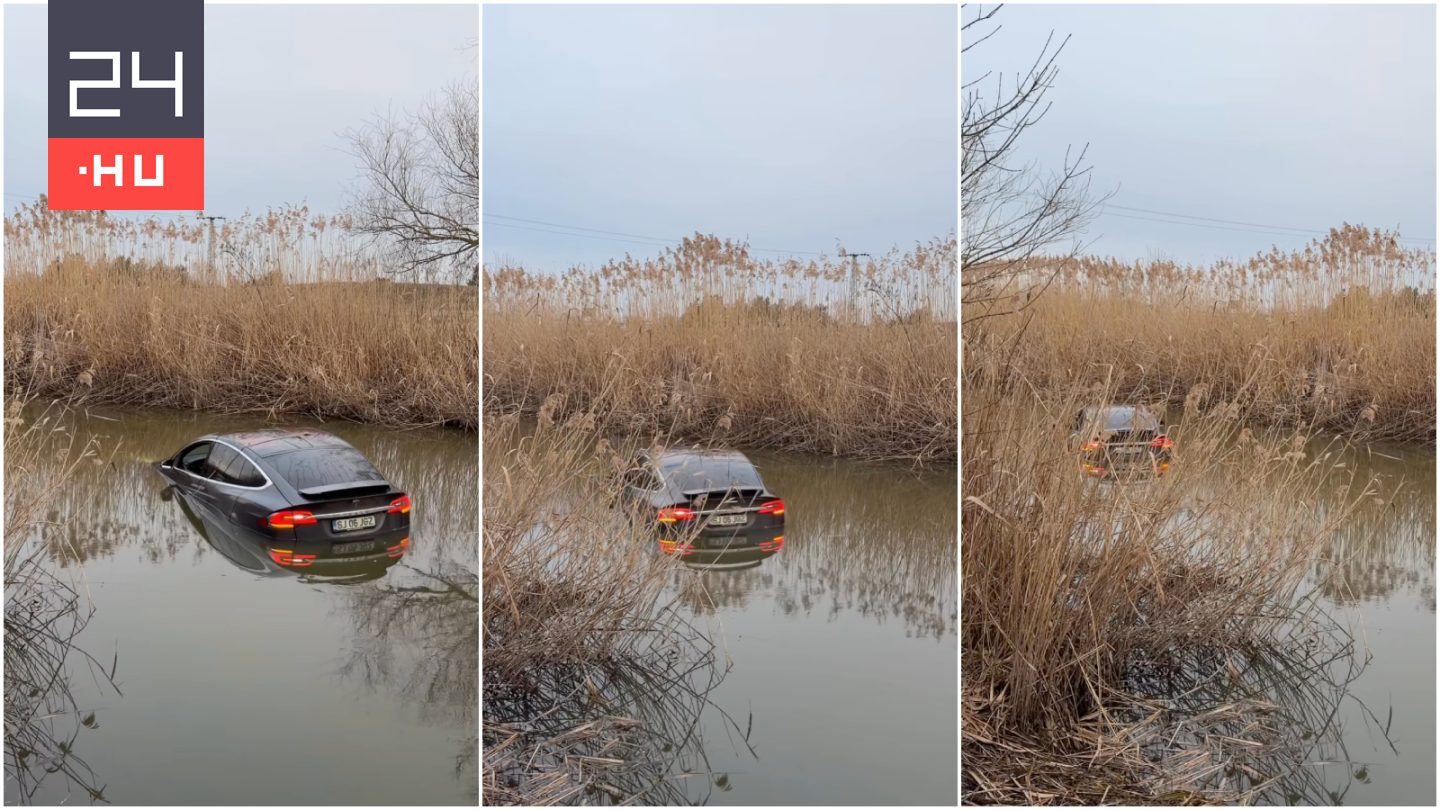 Videó: elmerült egy Tesla a Hortobágy-Berettyóban, a mentőket is riasztották