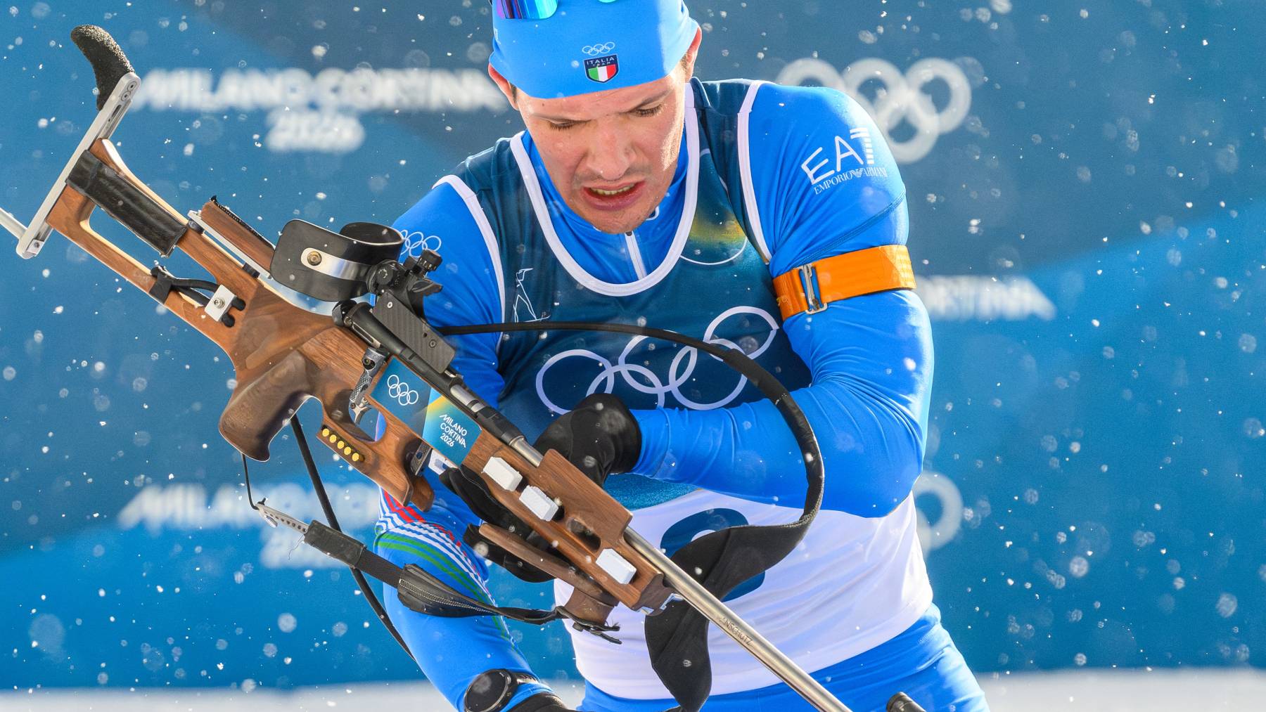 Italy's Tommaso Giacomel competes at the shooting range during the men's biathlon 15km mass start event during the Milano Cortina 2026 Winter Olympic Games at the Anterselva Biathlon Arena (Sudtirol Arena) in Anterselva (Val Pusteria) on February 20, 2026. Italian biathlete Tommaso Giacomel has undergone heart surgery and must rest for two weeks after dropping out when leading the mass start race at the Winter Olympics, the Italian Winter Sports Federation (FISI) announced on February 24, 2026.