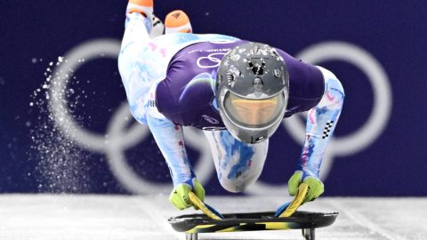 Ukraine's Vladyslav Heraskevych takes part in the skeleton men's training session at Cortina Sliding Centre during the Milano Cortina 2026 Winter Olympic Games in Cortina d'Ampezzo on February 11, 2026.