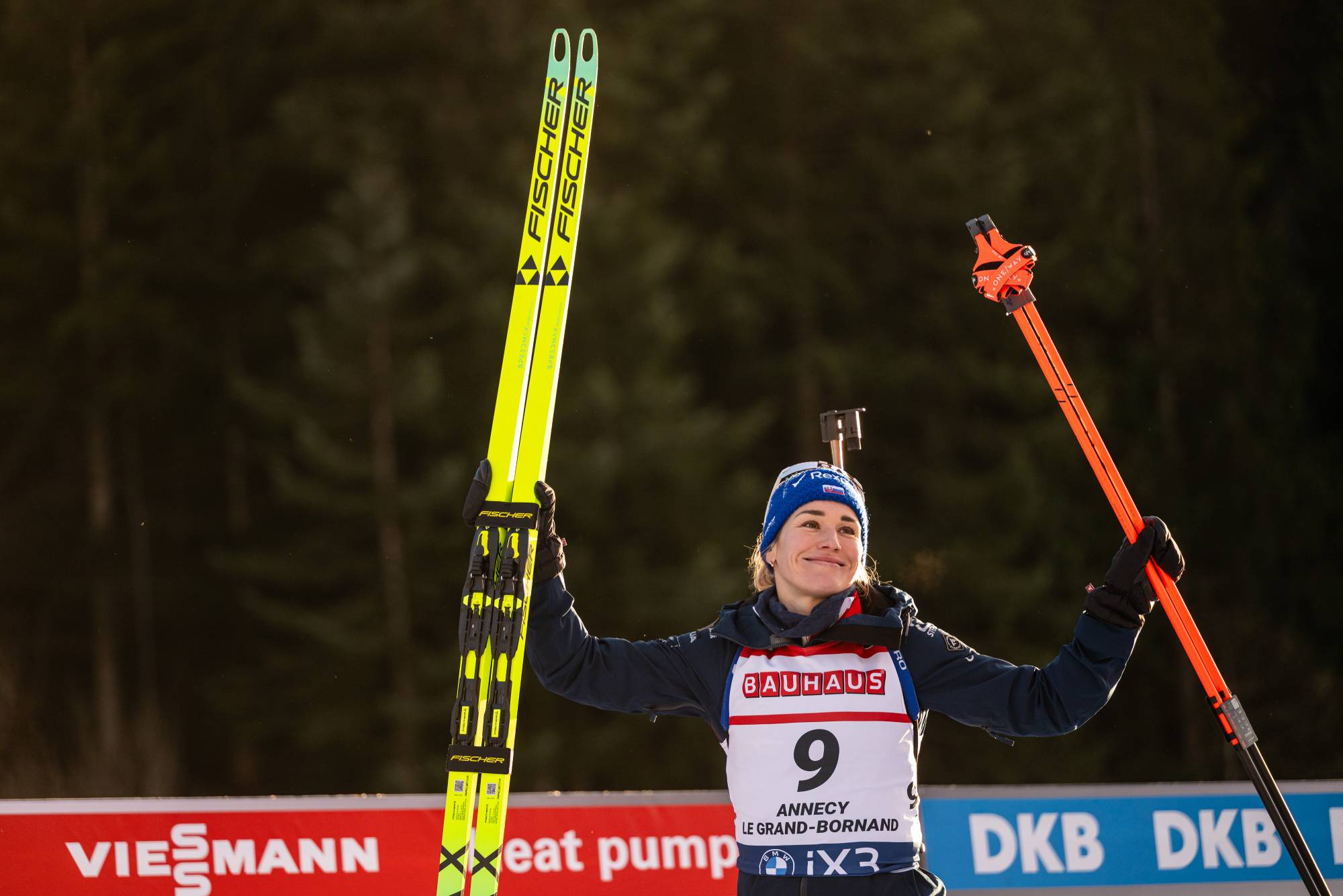 LE GRAND BORNAND, FRANCE - DECEMBER 18: Paulina Batovska Fialkova of Slovakia during the medal ceremony for the Women 7.5km Sprint at the BMW IBU World Cup Biathlon Annecy-Le Grand Bornand on December 18, 2025 in Le Grand Bornand, France. (Photo by Kevin Voigt/GettyImages)