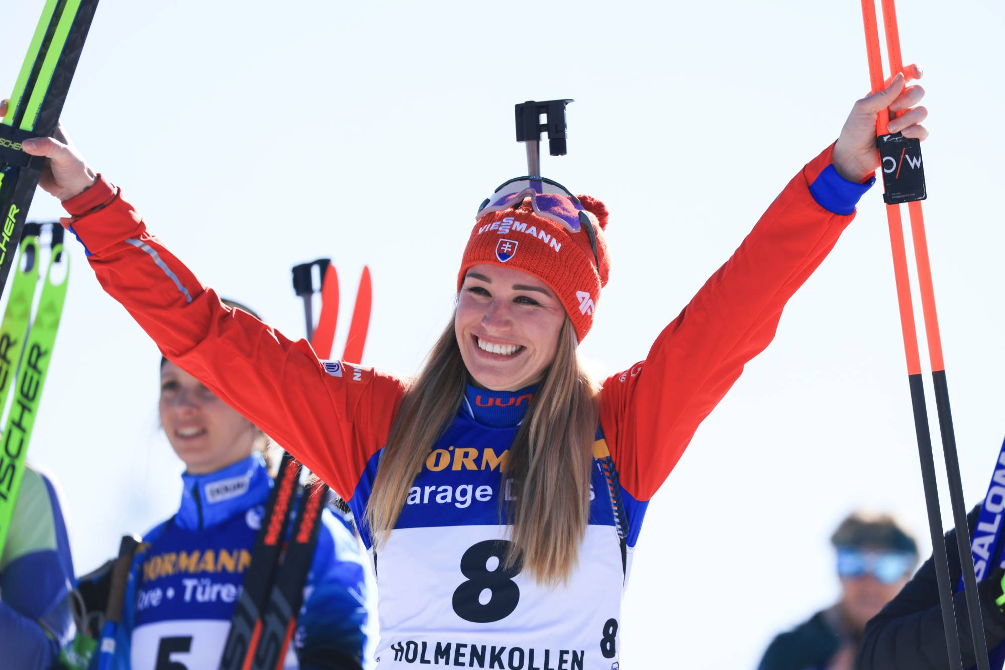 OSLO, NORWAY - MARCH 17: Paulina Fialkova of Slovakia celebrates during the Cups at the IBU World Cup Biathlon Oslo on March 17, 2022 in Oslo, Norway. (Photo by Christian Manzoni/NordicFocus/Getty Images)