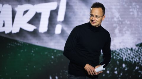 Szijjártó Péter Győrben a Digitális Polgári Körök rendezvényén az Olimpiai Sportpark multicsarnokában 2025. november 15-én.