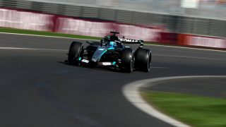 Mercedes' British driver George Russell drives during the second practice session of the Formula One Australian Grand Prix at the Albert Park Circuit in Melbourne on March 6, 2026.