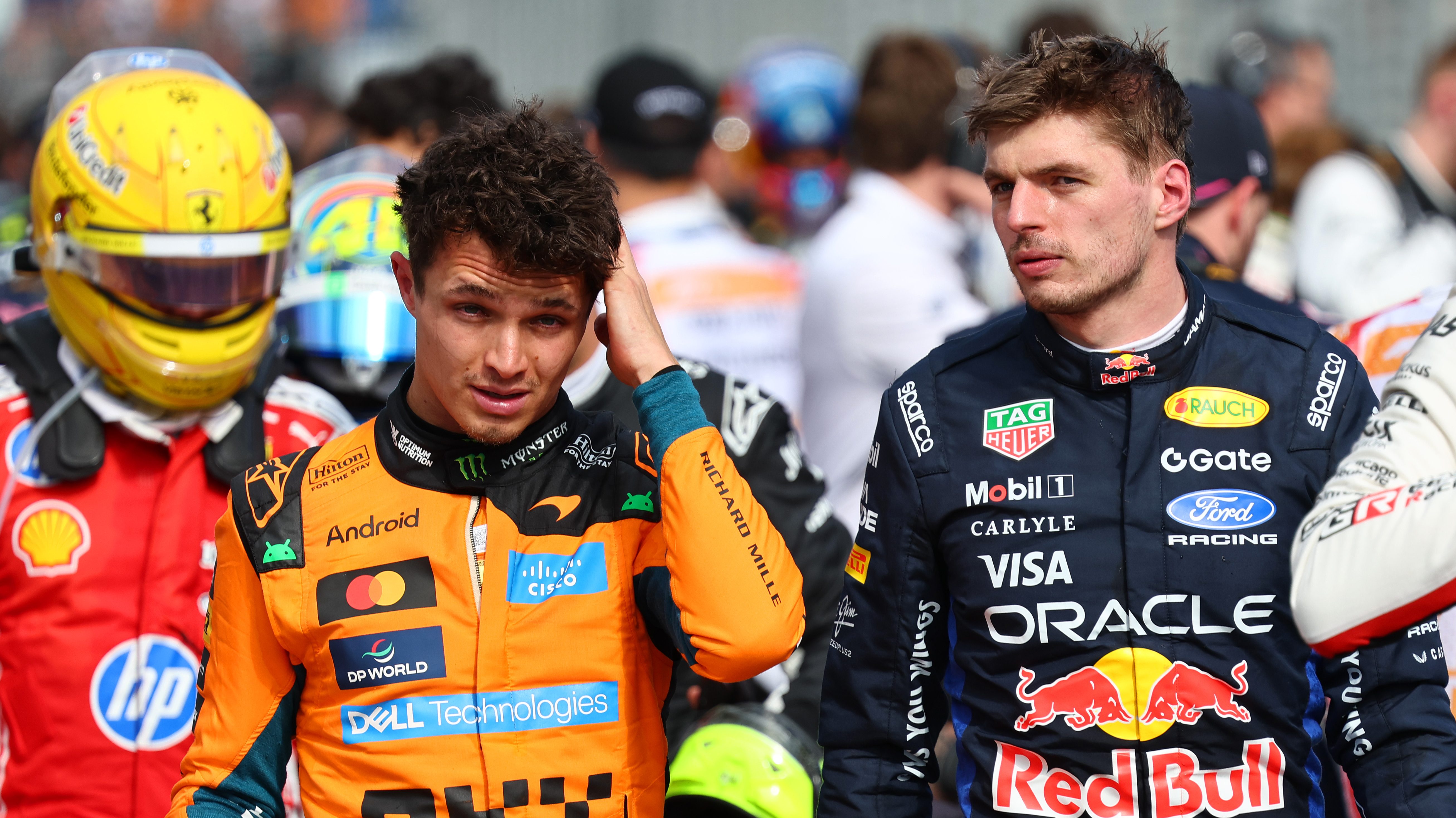 Lewis Hamilton, Lando Norris és Max Verstappen.
