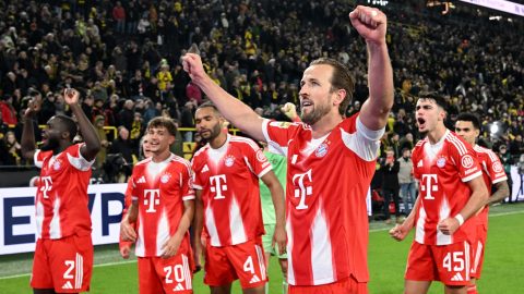 Harry Kane, a Bayern München csatára a Dortmund ellen megnyert bajnokin.