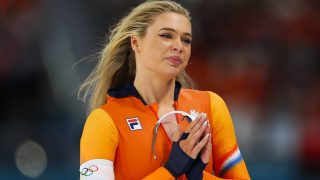 MILAN, ITALY - FEBRUARY 15: Jutta Leerdam of Team Netherlands reacts after competing in the Speed Skating Women's 500m on day nine of the Milano Cortina 2026 Winter Olympic games at Milano Speed Skating Stadium on February 15, 2026 in Milan, Italy. (Photo by Sarah Stier/Getty Images)
