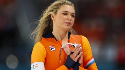 MILAN, ITALY - FEBRUARY 15: Jutta Leerdam of Team Netherlands reacts after competing in the Speed Skating Women's 500m on day nine of the Milano Cortina 2026 Winter Olympic games at Milano Speed Skating Stadium on February 15, 2026 in Milan, Italy. (Photo by Sarah Stier/Getty Images)