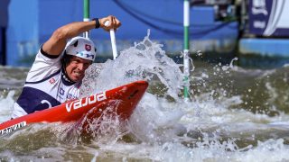 Michal Martikan of Slovakia competes in Men's Canoe Heats Run 1 of ICF Canoe Slalom World Cup Krakow 2024 on Kolna Sport Centre track on June 14, 2024 in Krakow. Poland. (Photo by Dominika Zarzycka/NurPhoto)