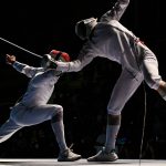 Budapest, 2025. december 20. Andrásfi Tibor, a BVSC (b) és Koch Máté, a Vasas versenyzője a vívó országos bajnokság férfi párbajtőr versenyének döntőjében a fővárosi BOK Csarnokban 2025. december 20-án. MTI/Illyés Tibor