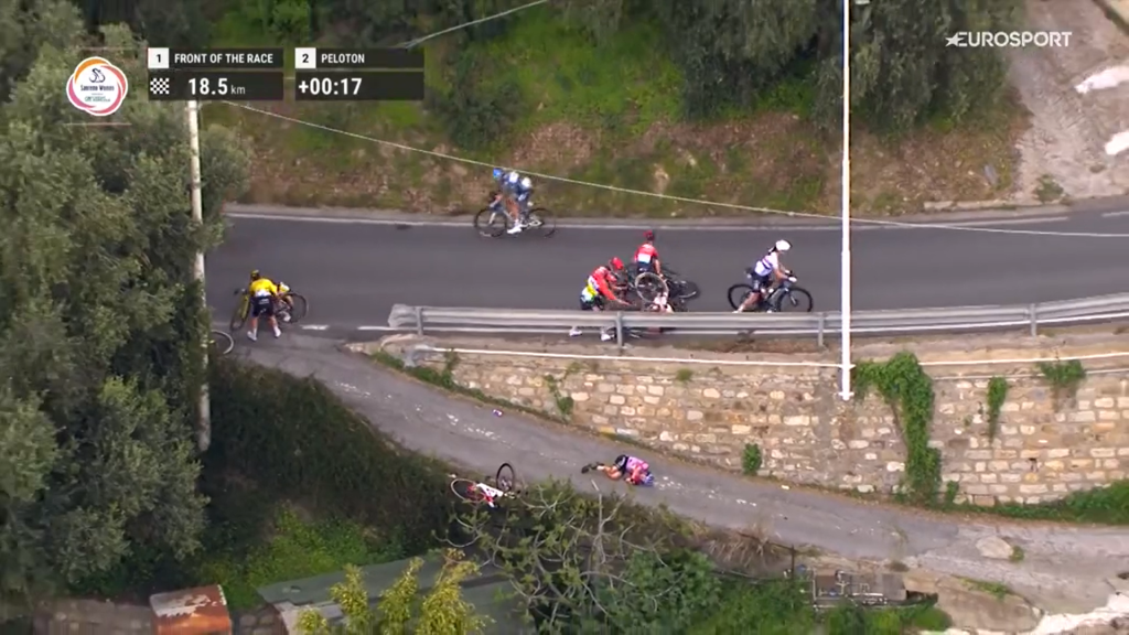 Horrorbukás a bringaversenyen: többen is átzuhantak az útszéli korláton