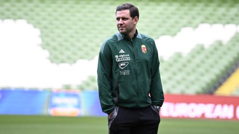 Szalai Ádám másodedző a magyar labdarúgó-válogatott stadionbejárásán a dublini Aviva Stadionban 2025. szeptember 5-én. A magyar csapat az ír válogatott ellen lép pályára Dublinban a 2026-os világbajnokság selejtezőjében szeptember 6-án.