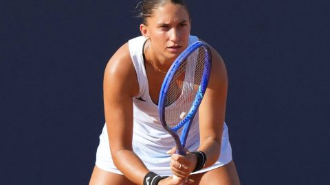 Panna Udvardy (HUN) plays during the 36th Palermo Ladies Open WTA 125 in Palermo, Italy, on July 24, 2025. (Photo by Gabriele Maricchiolo/NurPhoto)