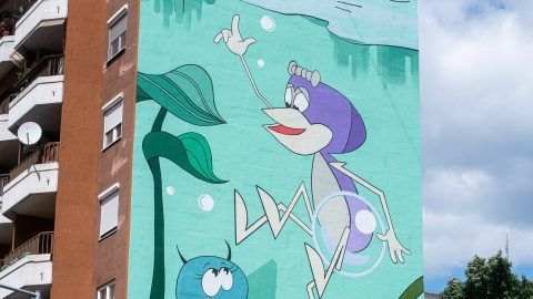 A Színes Város Csoport Vízipók tűzfalfestménye a Leonardo utcában 2020.05.21-én.
