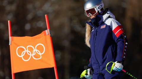 CORTINA D'AMPEZZO, ITALY - FEBRUARY 8: Lindsey Vonn of Team United States inspects the course during the Women's Downhill on day two of the Milano Cortina 2026 Winter Olympics at Tofane Alpine Skiing Centre on February 8, 2026 in Cortina d'Ampezzo, Italy. (Photo by Christophe Pallot/Agence Zoom/Getty Images)