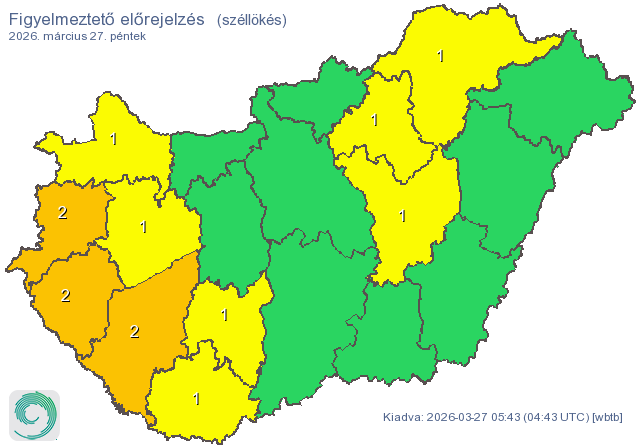 Viharos szél és jelentős csapadék miatt is figyelmeztetést adtak ki 2