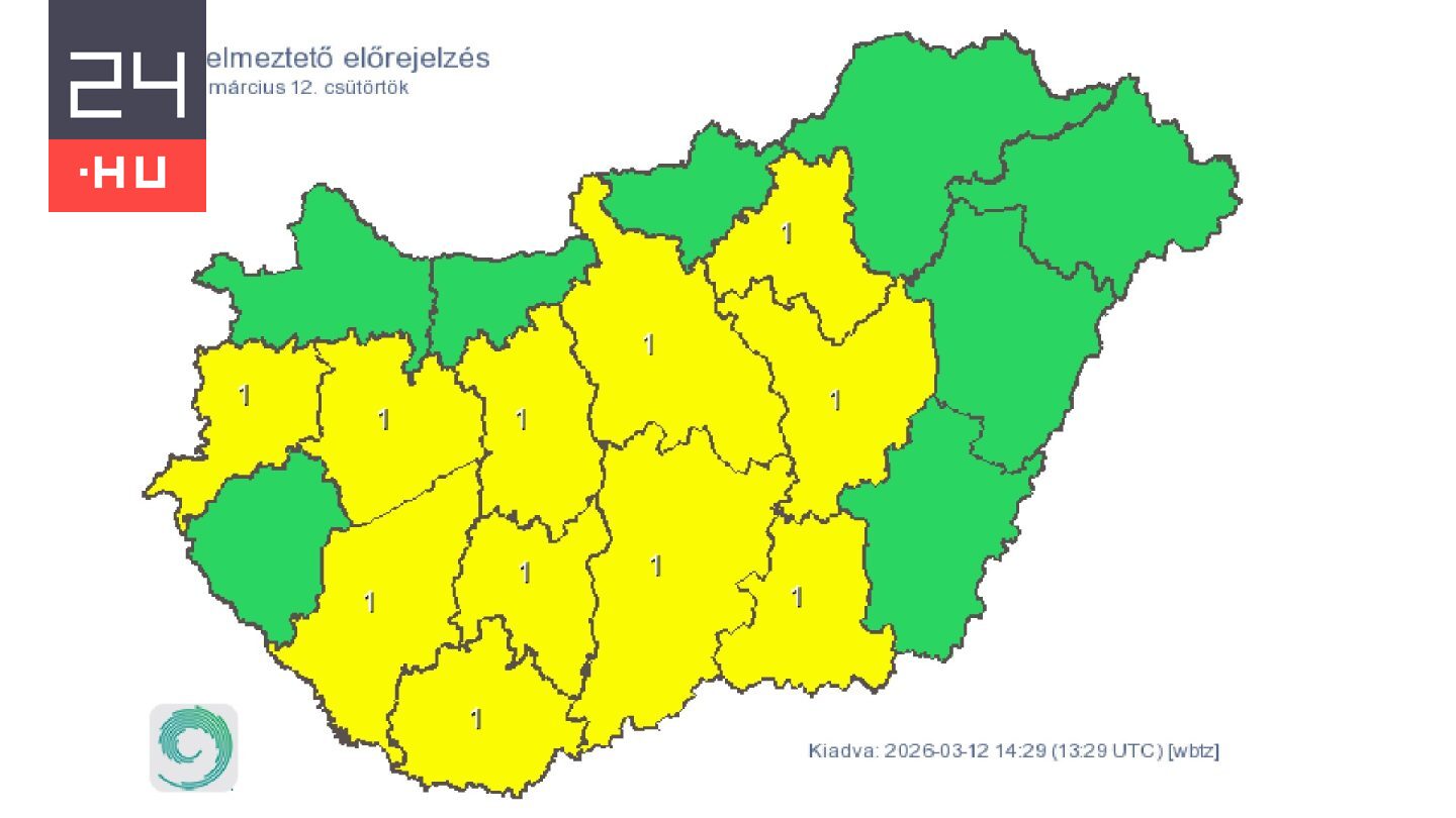 Tizenegy vármegyére adtak ki figyelmeztetést zivatarok miatt