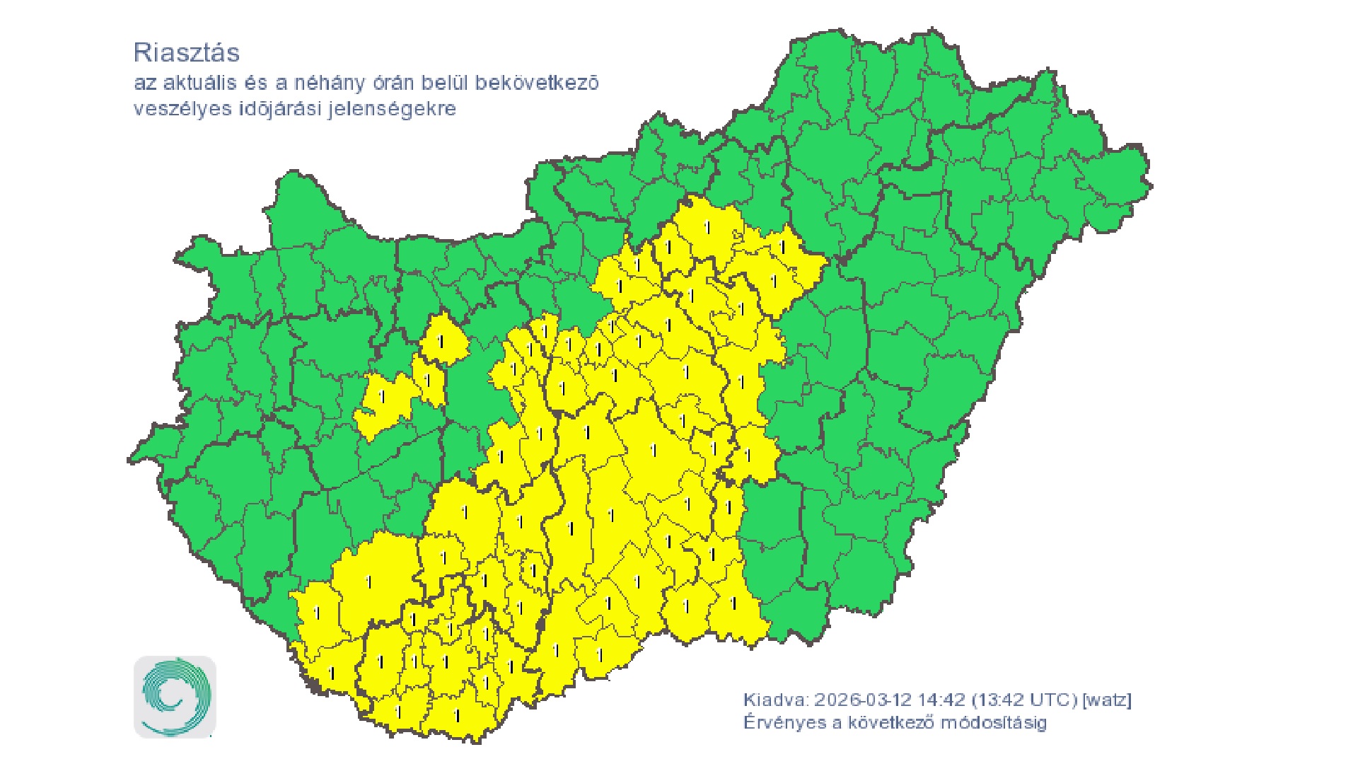 riasztás zivatarok miatt.