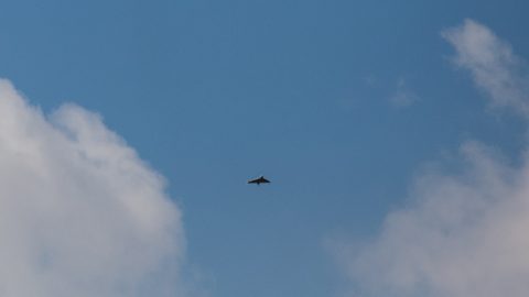 A drone is seen during a suspected drone strike targeting an oil warehouse on the outskirts of Erbil, the capital of Iraqs Kurdistan Region, on April 1, 2026. The strike came amid widening regional tensions as the war that began with US-Israeli strikes on Iran on February 28 increasingly reverberated across neighboring countries and energy infrastructure. (Photo by Gailan Haji / Middle East Images via AFP)