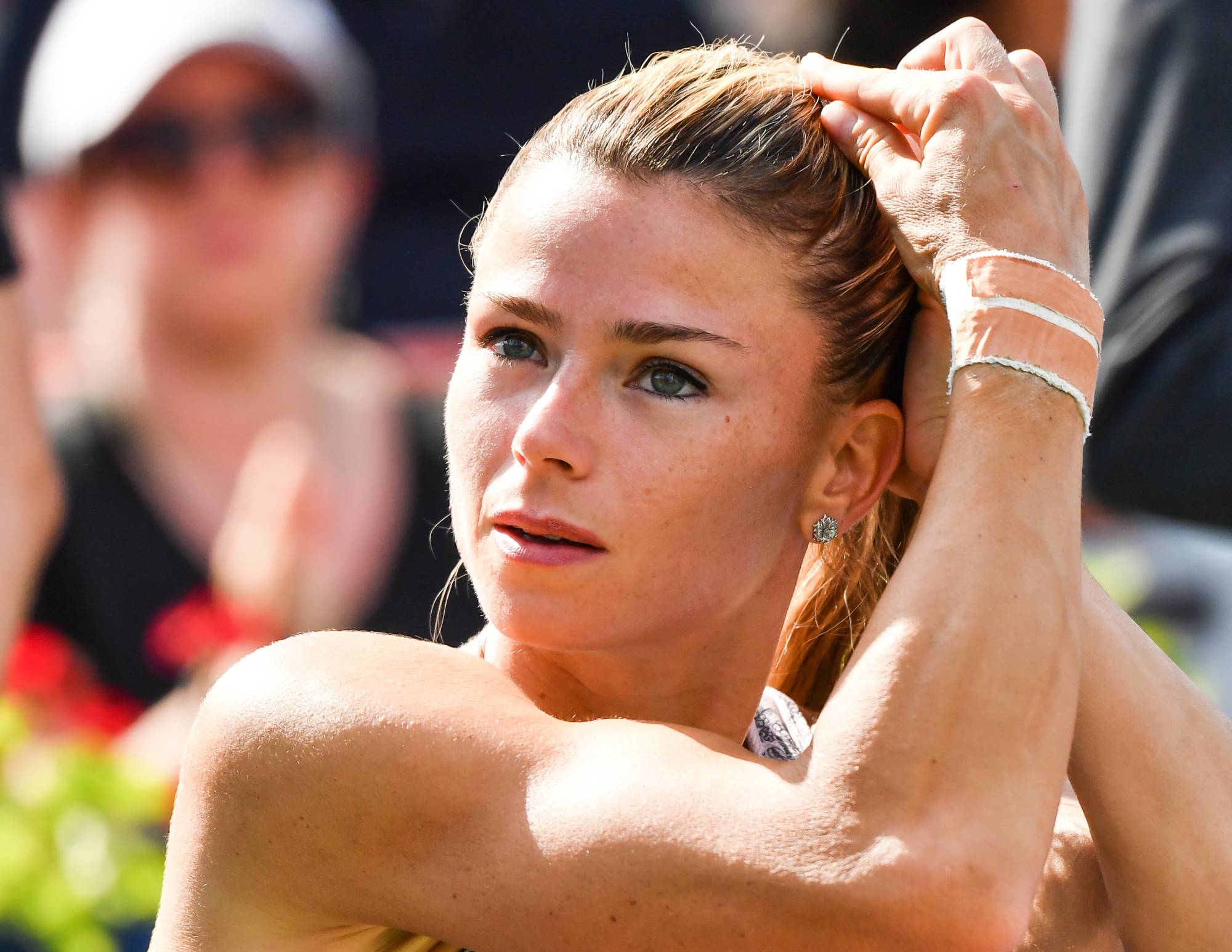 MONTREAL, QC - AUGUST 15: Camila Giorgi of Italy looks on during the post-game ceremony after defeating Karolina Pliskova of the Czech Republic during her Womens Singles Final match on Day Seven of the National Bank Open presented by Rogers at IGA Stadium on August 15, 2021 in Montreal, Canada. Camila Giorgi defeated Karolina Pliskova 6-3, 7-5. (Photo by Minas Panagiotakis/Getty Images)