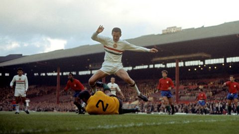 Portugal goalkeeper Joaquim Carvalho saves at the feet of Hungary's Florian Albert (Photo by PA Images via Getty Images) PA Images via Getty Images