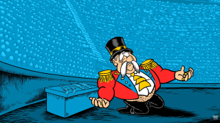 Jelenetkép a Bödőcs Tibor Mulat a manézs című könyvéből készülő animációs filmből.