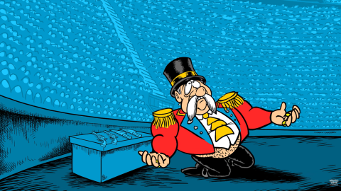 Jelenetkép a Bödőcs Tibor Mulat a manézs című könyvéből készülő animációs filmből.