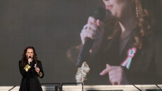 Csézi Erzsébet a Rendszerváltó Nemzeti Meneten 2026. március 15-én.