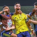 Cristiano Ronaldo, miután gólt szerzett az al-Ahli elleni rangadón.