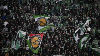 A Ferencváros szurkolói a labdarúgó Fizz Liga 26. fordulójából elhalasztott Ferencvárosi TC - Puskás Akadémia FC mérkőzésen.