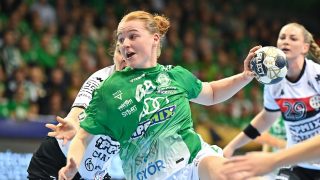 Dione Housheer, a Győri Audi ETO KC játékosa a női kézilabda Bajnokok Ligája A csoportjának 10. fordulójában játszott Győri Audi ETO KC-DVSC Schaeffler mérkőzésen a győri Audi Arénában 2026. január 17-én.