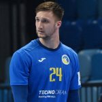 Ukraine's Dmytro Horiha (R) is shown a red card during the Men's European Handball Championship preliminary round match between France and Ukraine in Szeged, Hungary on January 15, 2022.