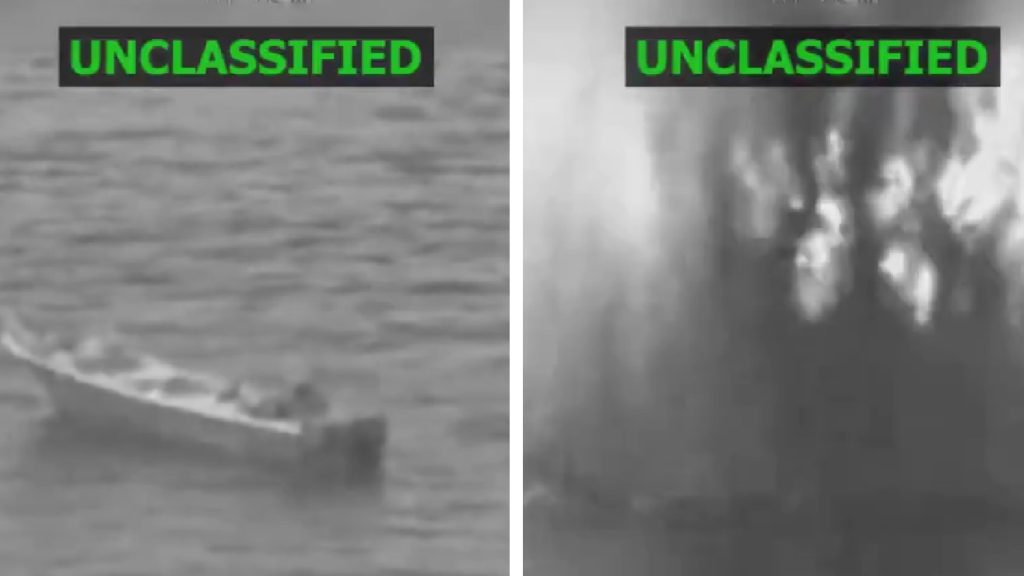 Videón, ahogy az amerikai hadsereg légicsapást mér egy kábítószereket csempésző hajóra