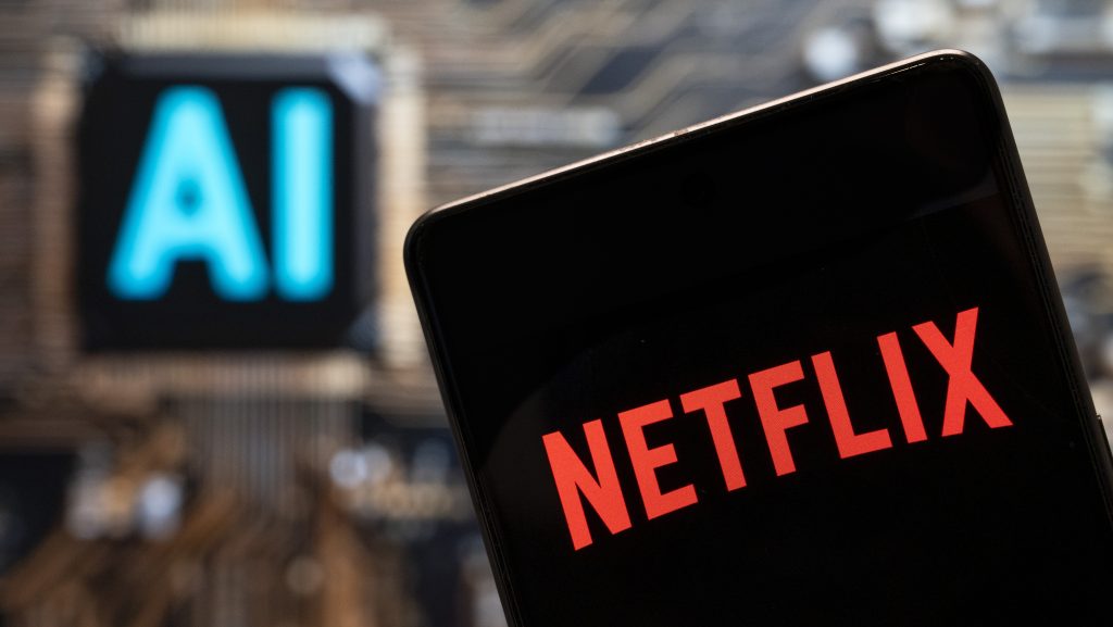 Netflix logó AI felirattal a háttérben