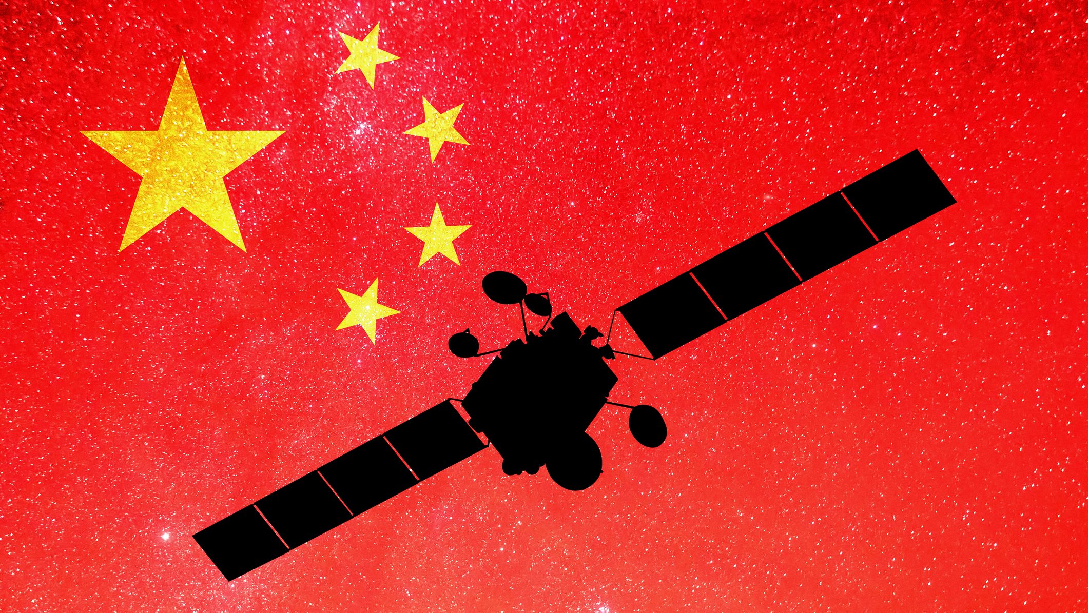 kínai űr műhold kínai zászló háttérrel