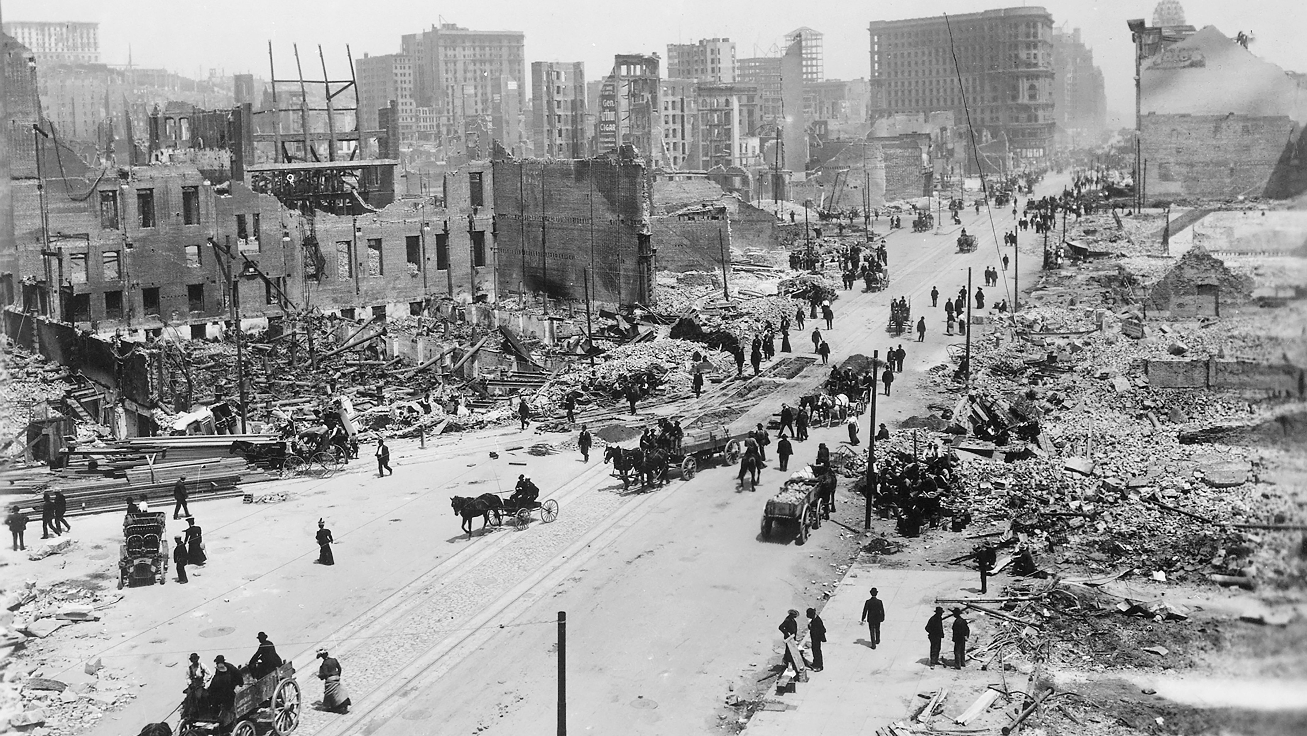 San Francisco a pusztító 1906-os földrengés után.