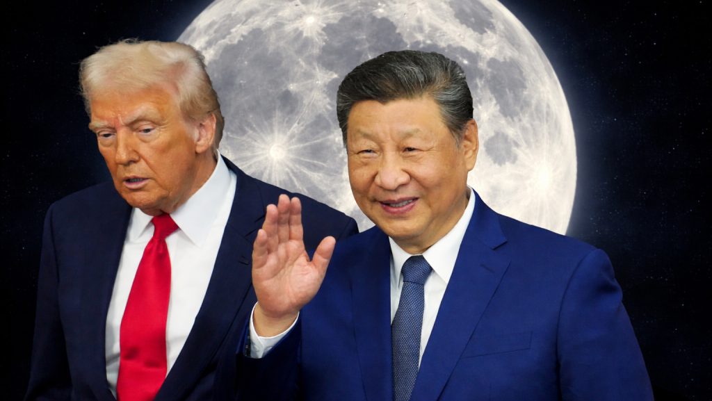 Donald Trump és Hszi Csin-ping a Hold előtt.
