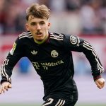 Lennart Karl, a Bayern München játékosa a Freiburg elleni bajnokin.