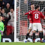 Benjamin Sesko és Bruno Fernandes gólöröme.