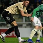 Schön Szabolcs Gergő, az ETO FC (j) és Mariano Gomez, a Ferencvárosi TC játékosa a labdarúgó Fizz Liga 30. fordulójában játszott ETO FC - Ferencvárosi TC mérkőzésen a győri ETO Stadionban 2026. április 19-én.